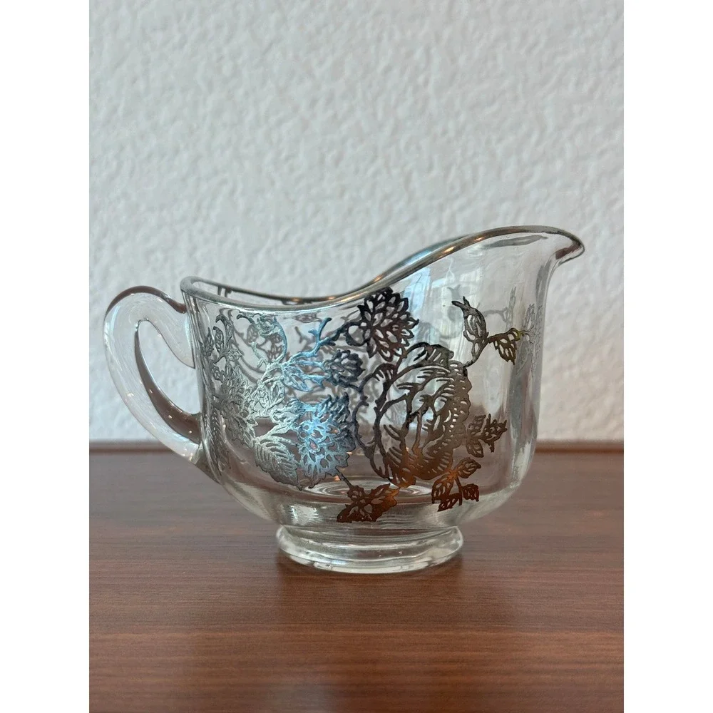 SC19 Silver City Creamer Floral Rose Pattern Sterling Silver Overlay 3 1/4